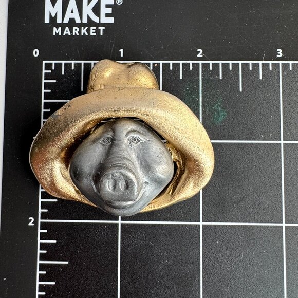 Vintage Pig Brooch Mixed Metals Gold and Silver Tone Ultra Craft Whimsical - Picture 8 of 8